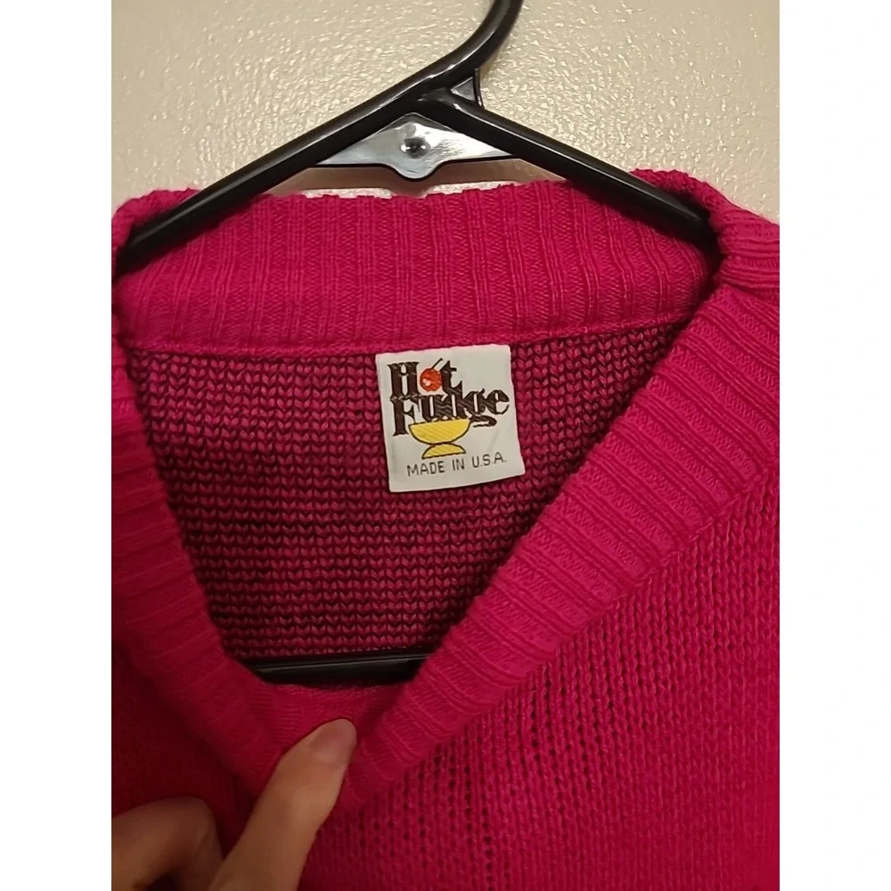 80s Vintage‎ Hot Pink Scottish Terrier Sweater With Hearts And Bows - Hot Fudge